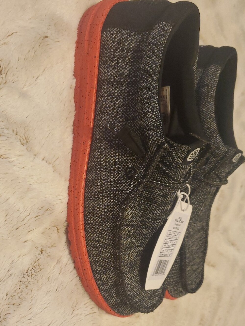 Hey Dude Men's Knit Slip-On Shoes in Charcoal with Red Sole - Picture 3 of 4
